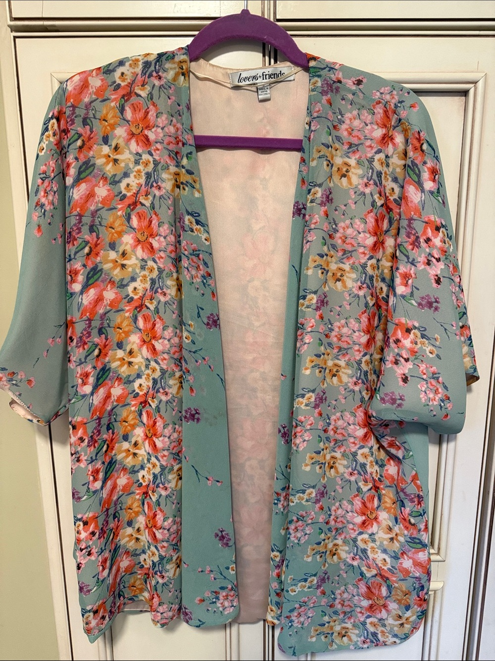 Lovers + Friends Mint Green Floral Kimono Cover-Up